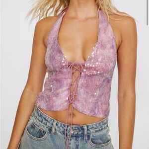 Nasty Gal purple Sequin Tie Front Top
